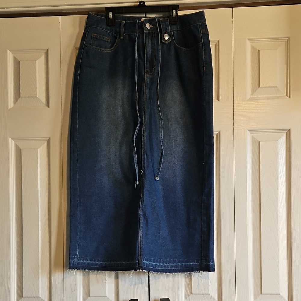 NWT Love And Honey Denim Midi Skirt with Drawstring